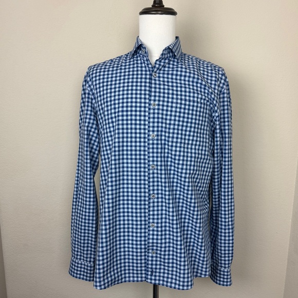 Johnnie-O Hangin Out Shirt Mens Large Blue Gingham Check Button Down - Picture 1 of 9